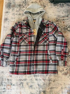 RedHead Gray and Red Plaid Hooded Jacket